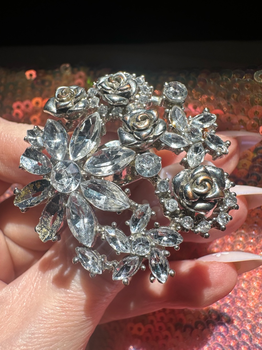 Y2K Silver Tone Floral Cocktail Ring